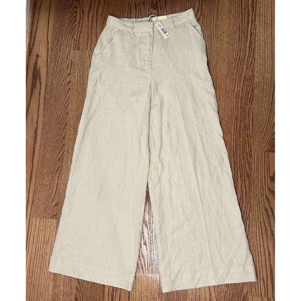 New Max Studio London Pants Size S Blended Linen Wide Leg Trousers Beige